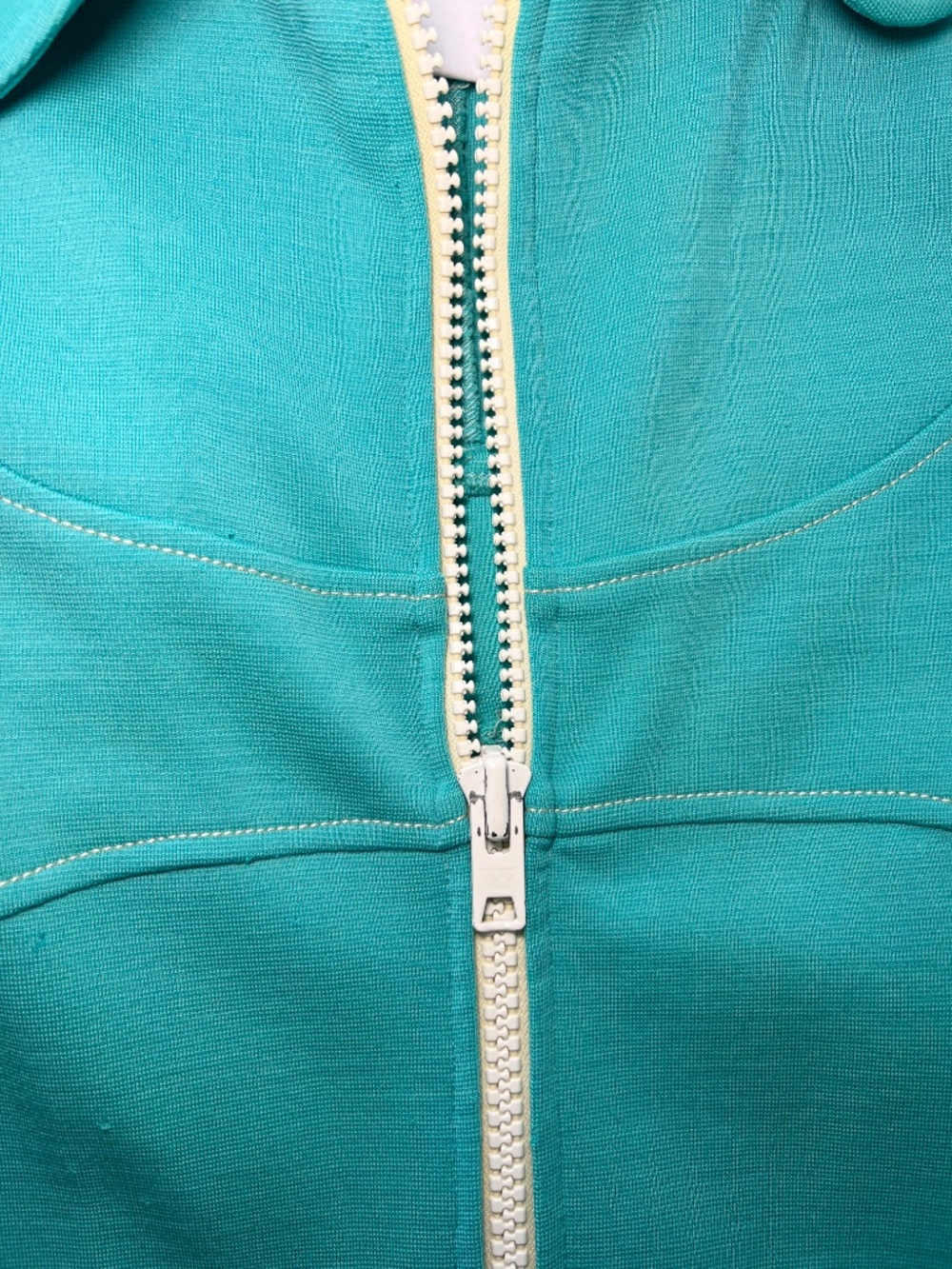 1970s French jumpsuit turquoise zippered wool one piece  small - Picture 4 of 15